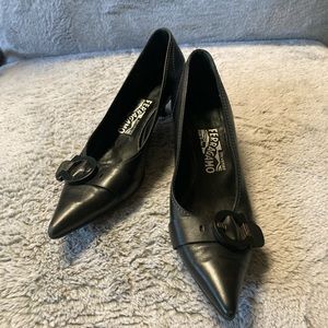 Salvatore Ferragamo black leather heels 7.5